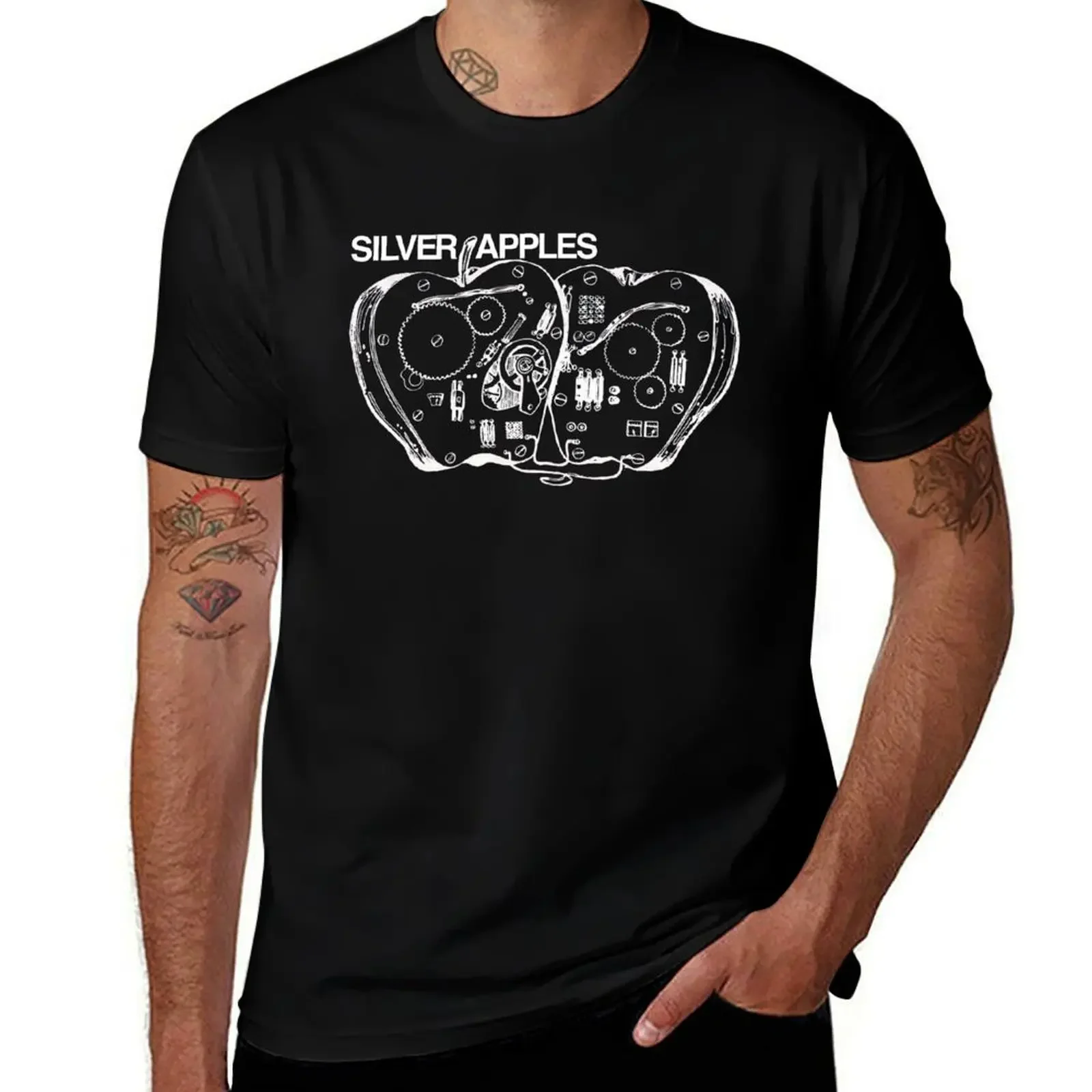 Silver Apples - Machine - White on Dark T-Shirt graphic shirts heavyweights fitted t shirts for men