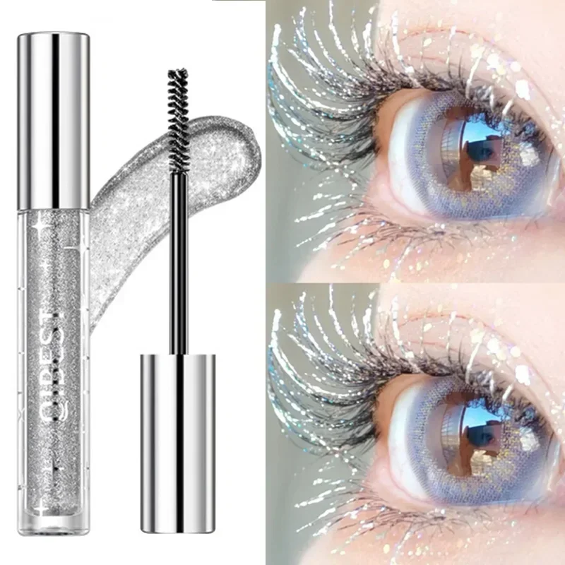 Diamond Glitter Sliver Mascara Waterproof Lasting Quick Shiny Gold Purple Lengthening Eyelash Mascara Sequin Eye Makeup Cosmetic