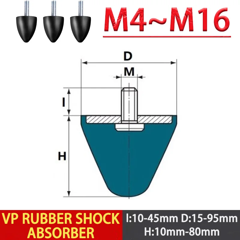 M4 M6 M8 M12 Male Thread Rubber Shock Absorber Conical Vp Type Shock Absorber Pad Shock-Absorbing Screw Column Buffer M6 Damper