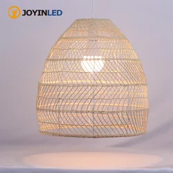 Rattan Cloche Pendant Lamps Vintage Style Handmake Rattan Light Home Decor Living Room Cafe Kitchen Island Hanging Lamps