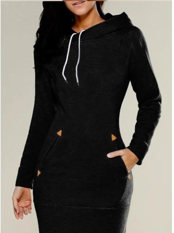 Damska bluza z kapturem, codzienna, długa, dzianinowa, poliestrowa, o średniej długości w pasie, wydłużona bluza z kapturem dla kobiet.