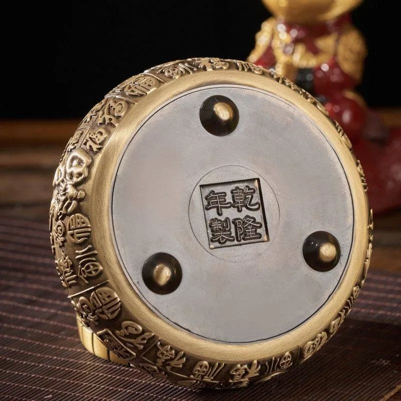 High-grade retro brass ashtray Futu ashtray Chinese-style home office living room brass cylinder Chinese style ornament