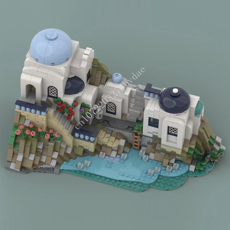 1058PCS Greek Island Getaway Station MOC Creative street view Model Building Block Architecture DIY Education Assembly Model Toy