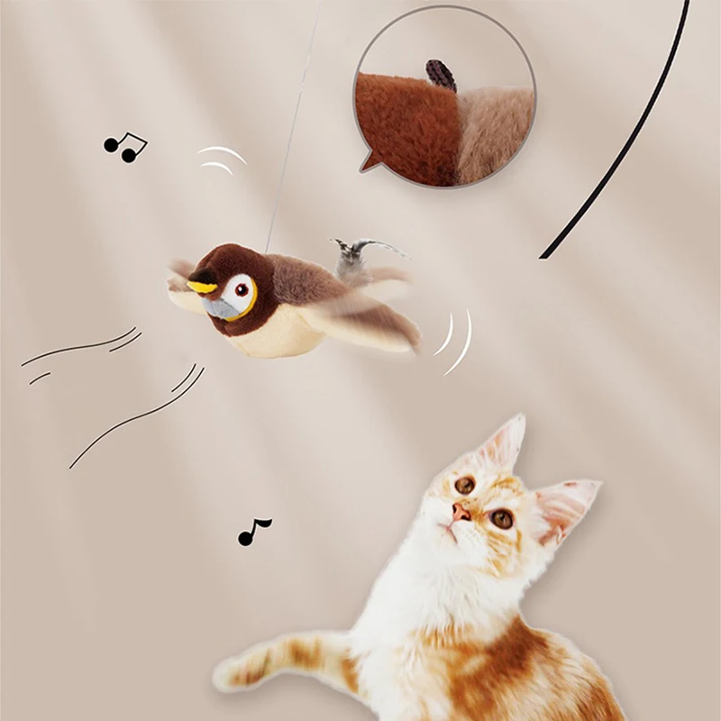 Interactive Cat Toys Rechargeable Flying Bird Cat Toy Chirping Flapping Bird(no Flying) Can Add Catnip Touch Activated Plush Toy