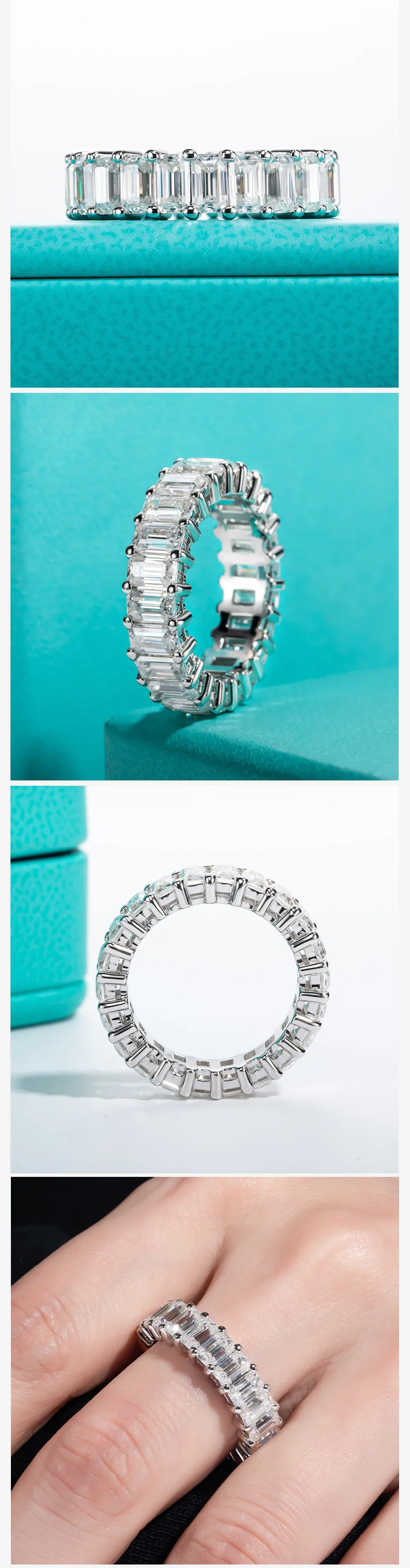 3*5mm 8.1CTTW Emerald Cut D Color VVS1 Moissanite Eternity Ring GRA Certified Pass Diamond Tester S925 Sterling Silver Anti Allergy Luxury Stackable Fine Jewelry Women Engagement Wedding Anniversary Daily Gift Wholesale view 6
