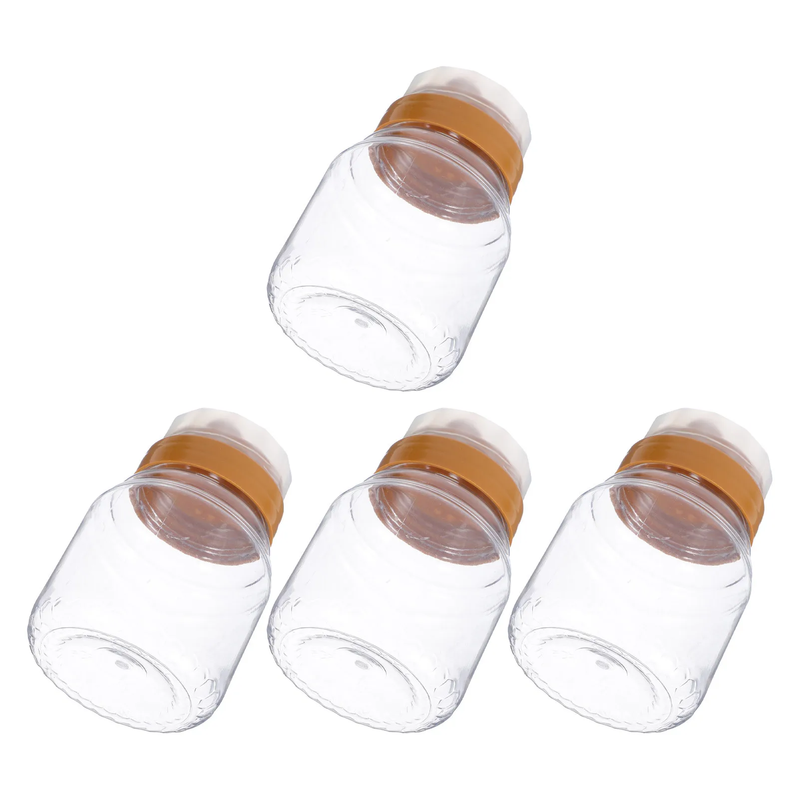 

4Pcs Transparent Honey Bottle Plastic Liquid Food Jar Portable Compact Reusable Sauce Container for Home Camping Travel Use 500g