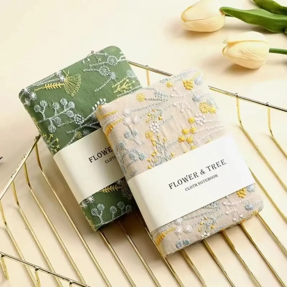 

256 Pages Embroidered Pocket Notebook Irregular Embroidery Flower Fabric Cover A6 Portable Handbook Cotton Cloth Binding