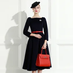 High End Hepburn Vintage Tweed Dress Noble Temperament Black Dinner Host Dress Autumn And Winter