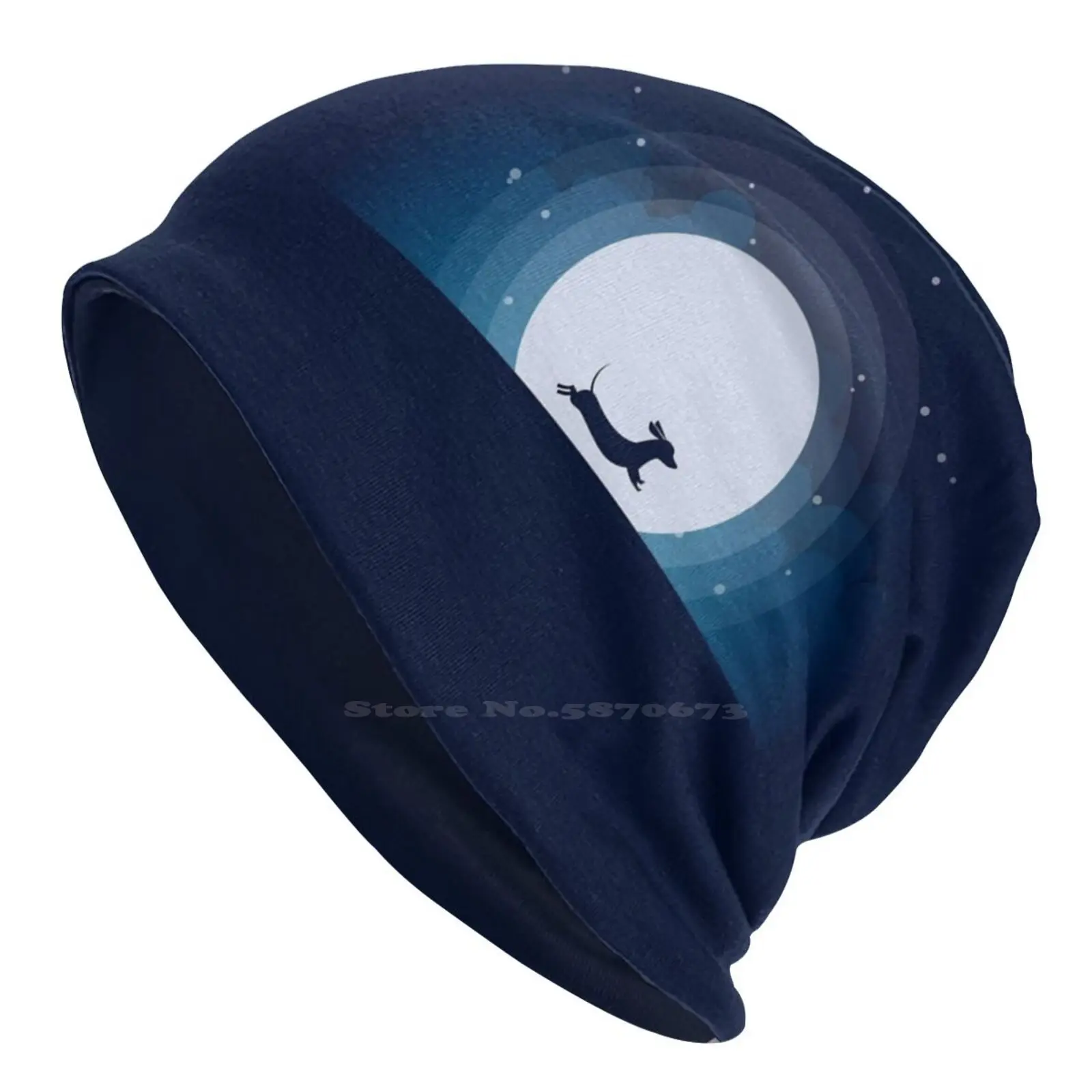 Doxie On The Moon Knitted Hat Warm Beanie Outdoor Caps Running Moon Night Woxie Wienerdog Dog Mom Dog Parent Mother Of Dachshund