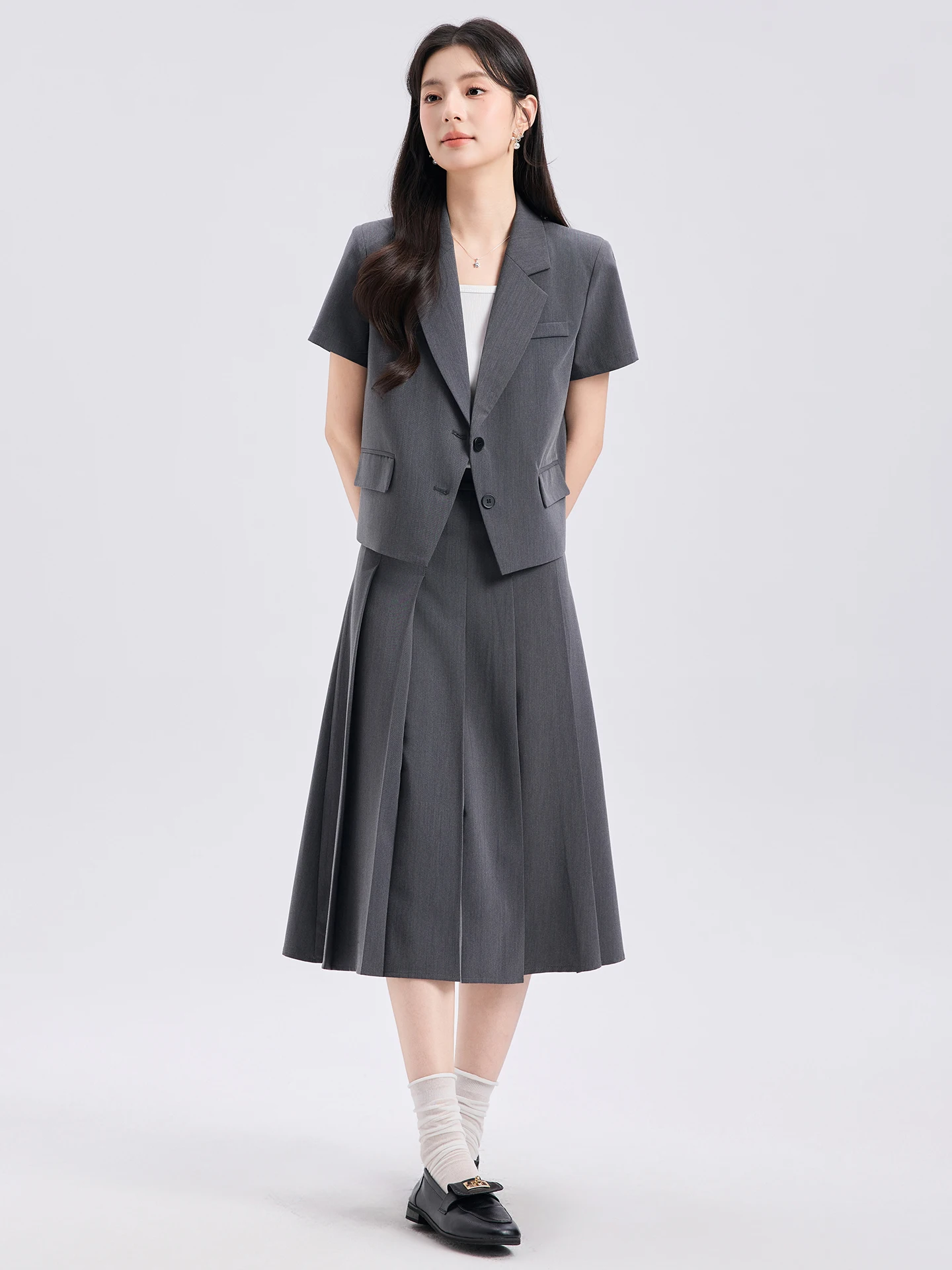 Blue Suit Jacket Women's Summer Small Size Lightweight Commute Interview Professional Formal Western Style Suit Set Dress