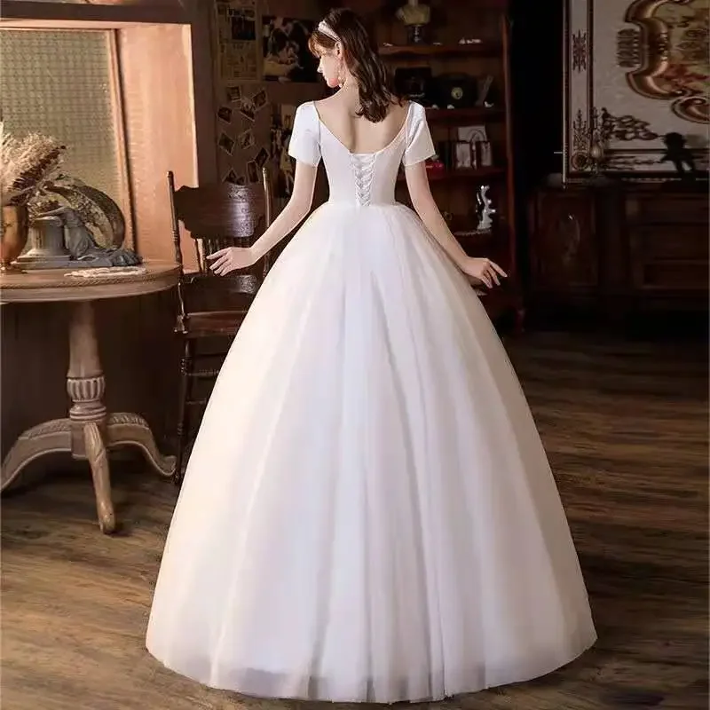 Wedding 129 bride wedding dress white short sleeve mesh masquerade evening dress dress