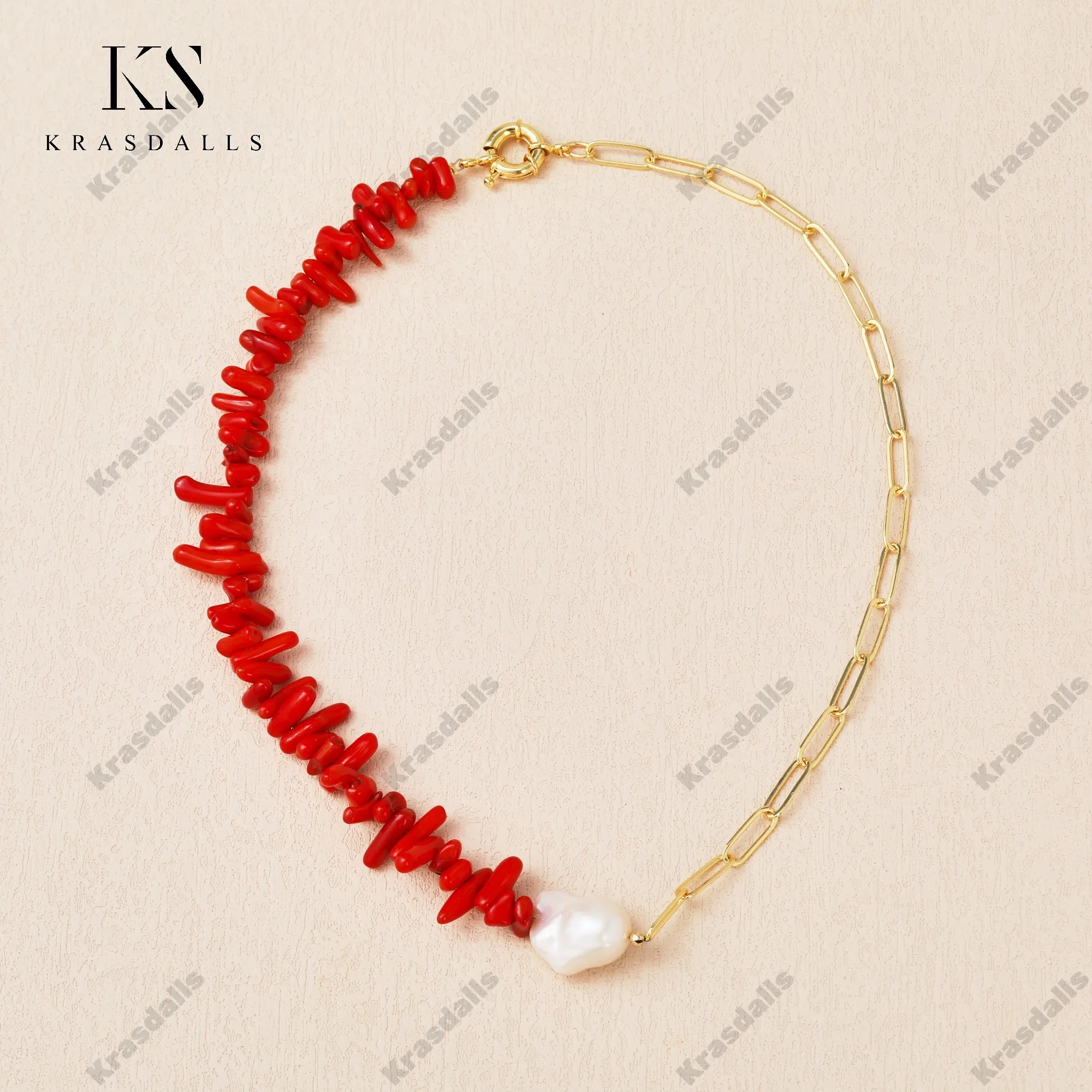 

Classic Necklace Red Coral Beads Healing Natural Pearl Choker Gold Jewelry Birthday Gifts Wholesale