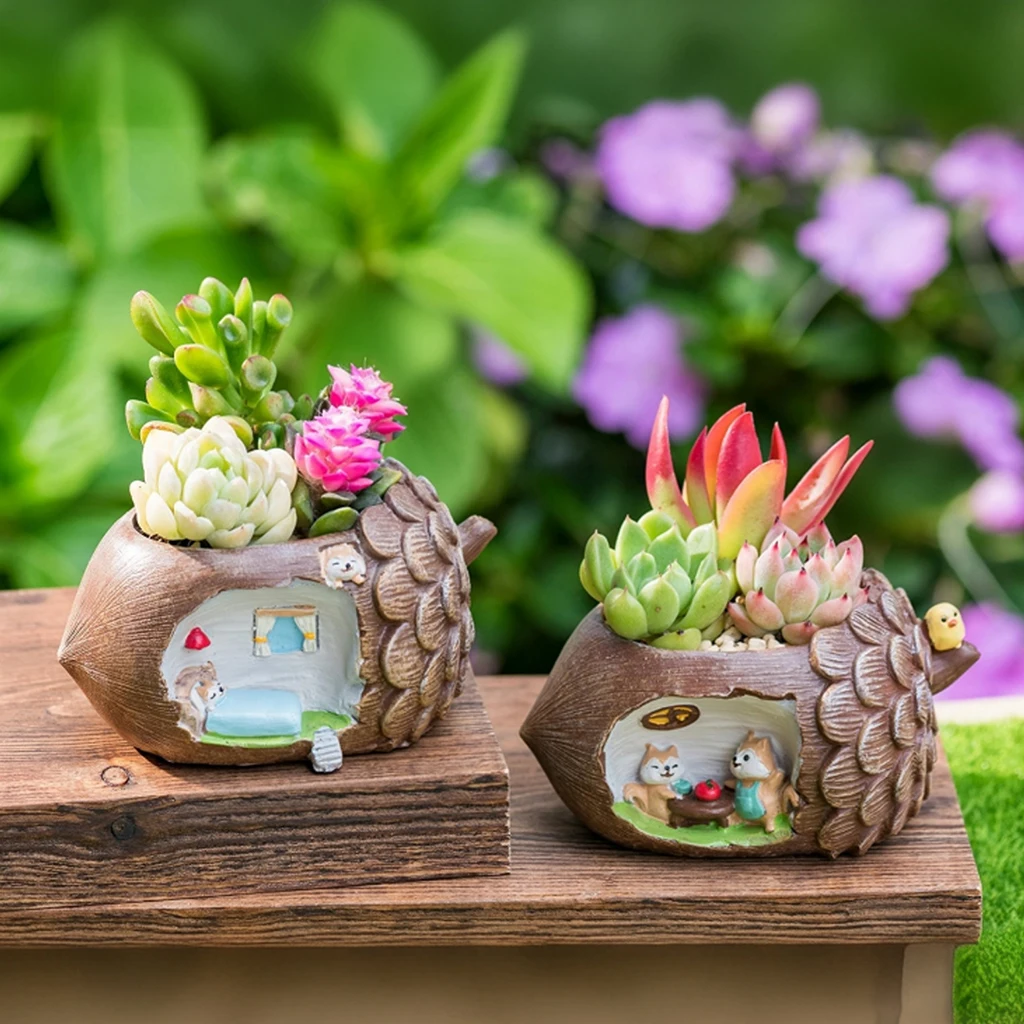 Squirrel Home Theme Succulent Plant Pot, Pinecone Shaped Flowerpot Decorative Resin Planter for Home Desktop Garden Decoration