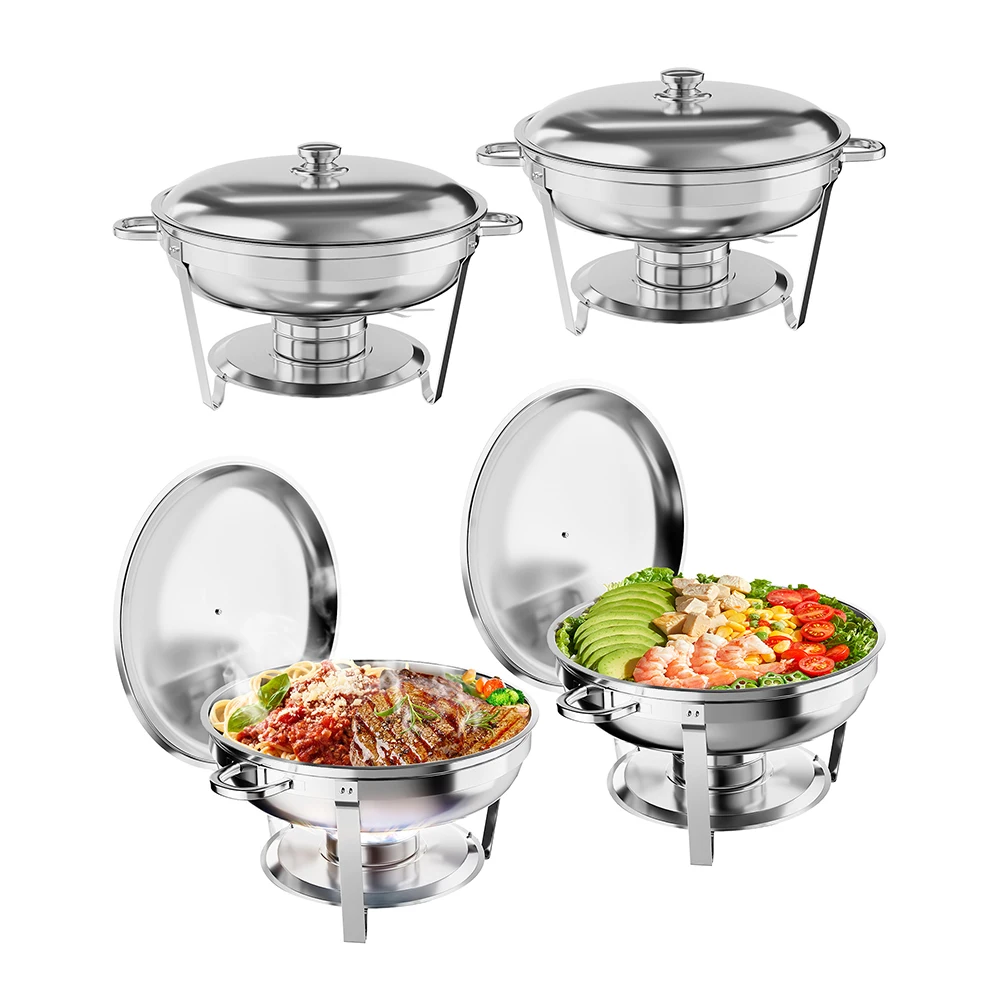 Chafing Dishes for Buffet 5QT Upgraded Round with Lid & Lid Holder Stainless Steel Chafers Buffet Warmers Set for Wedding Party