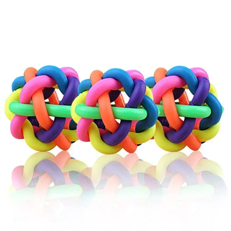 

Pet Funny Toys for Small Dogs Colorful Bells Rubber Balls Cat Dog Molar Chewing Toy Puppy Kitten Interactive Rainbow Balls 1Pcs