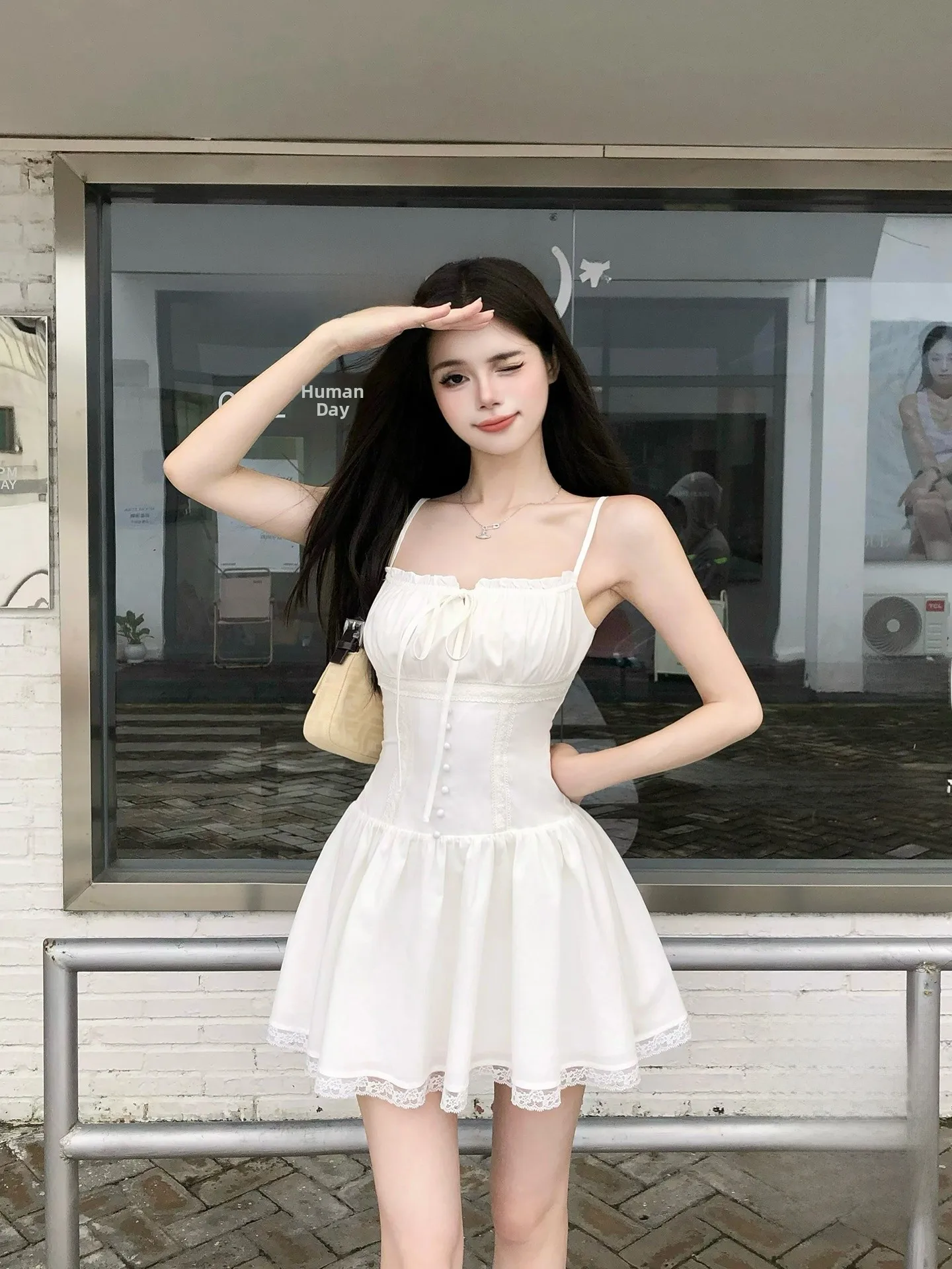 

Sweet And Cool Sle Belted Slimming Strap Dr Women's Summer New Arrival Cotton A-Line Dr Ciwalk Casual Faion