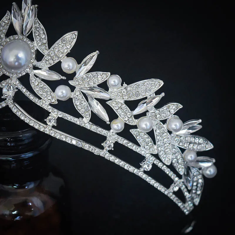 Gorgeous Flowers Crystal Pearl Big Wedding Crown Headband Bridal Tiara Party Show Pageant Hair Accessories