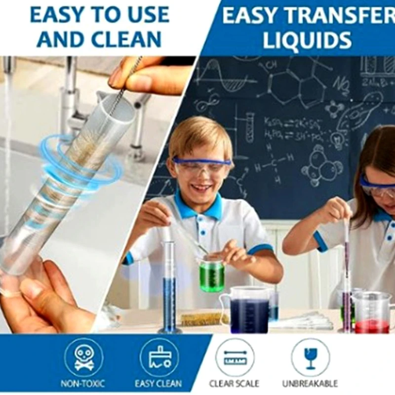 11Pcs 10ml, 25ml, 50ml, 100ml Graduated Cylinders, 50ml, 100ml, 250ml, 500ml, 1000ml Beakers, Pipettes Set with Brush