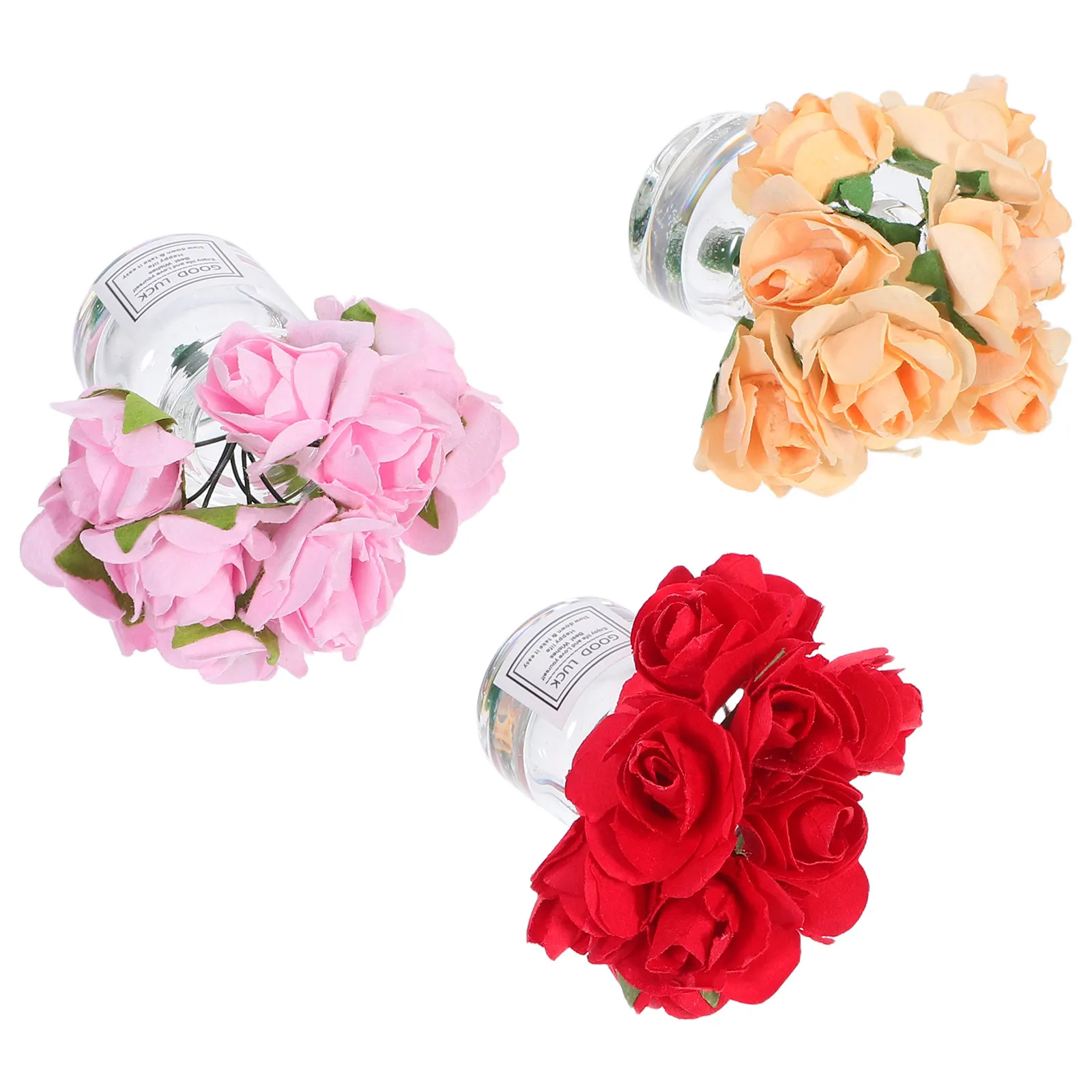 Miniature Rose Vase Set – 3pcs Handcrafted Glass Floral Decor for Dollhouse, Micro Landscape & Tiny Home Interior