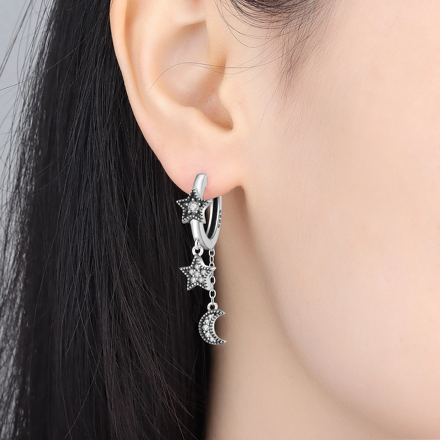 Orstarry 925 Sterling Silver Star Moon Tassel Drop Earrings Women Earrings Fashion Party Original Jewelry Gifts view 3