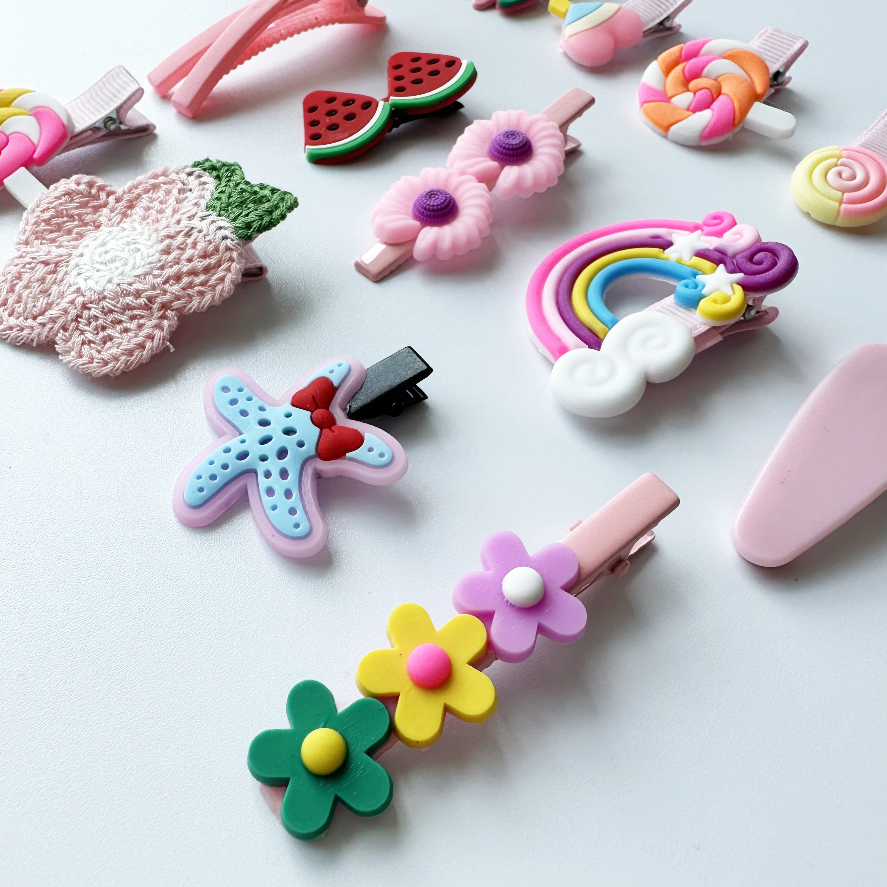 14 Pieces Children Cute Flower Fruit Animal Candy Color Hairstyle Decoration Hairpin Set