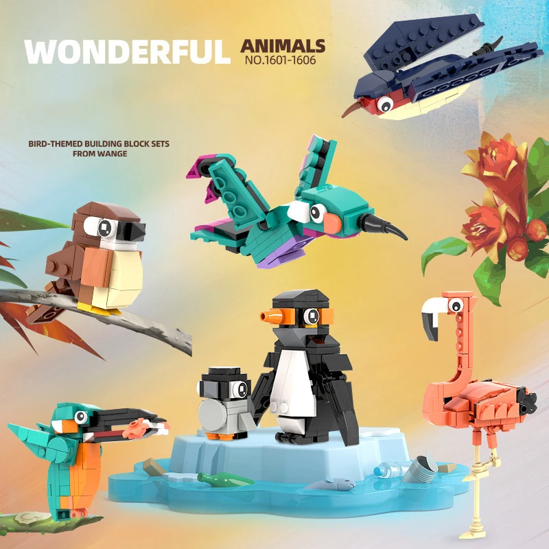 

Creative MOC Birds Block Set Animal Model Simulation Penguin Flamingo Sparrow Bricks Assemble Puzzle Toys Children Birthday Gift