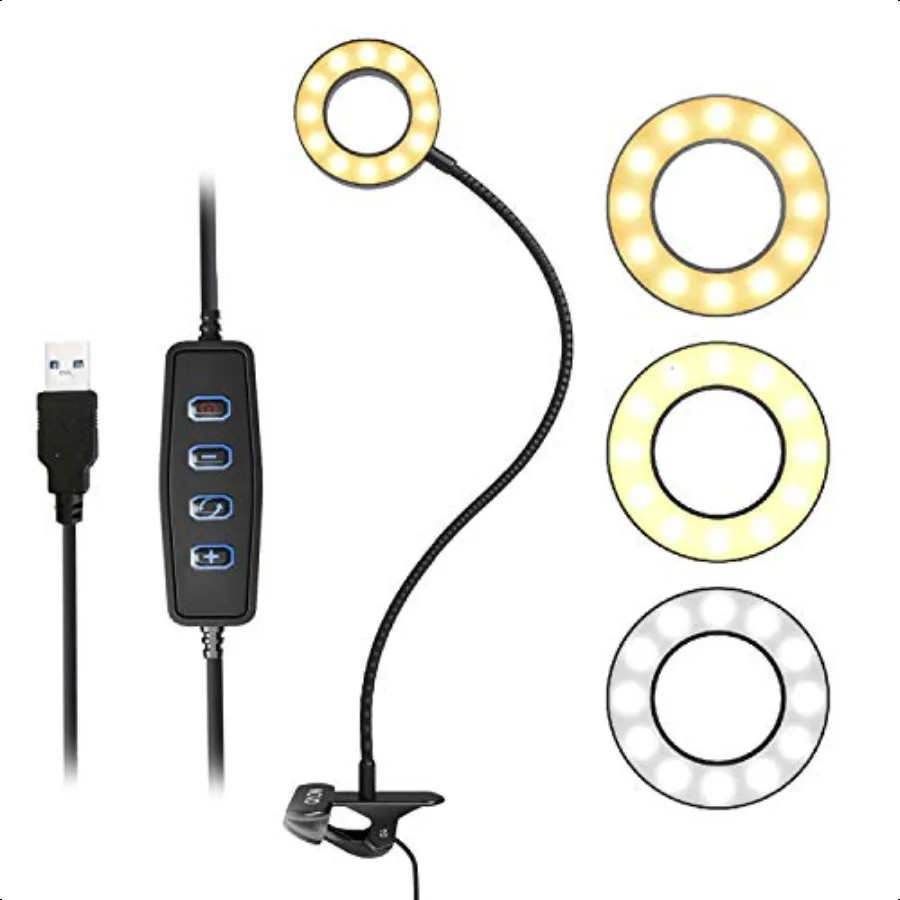 

Movo VGC1 Flexible Selfie Ring Light 3 Lighting Modes 10 Brightn Settings Adjustable Neck USB Connection Perfect for LiveStream