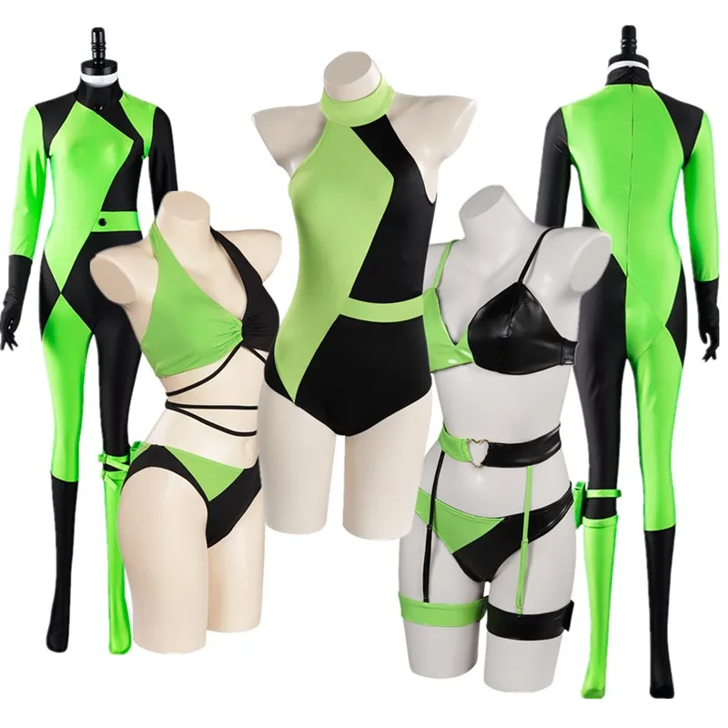 Shego Cosplay Swimsuit Fantasy Costume Women Sexy Lingerie Fantasia Outfits Halloween Carnival Party Roleplay Disguise Suit