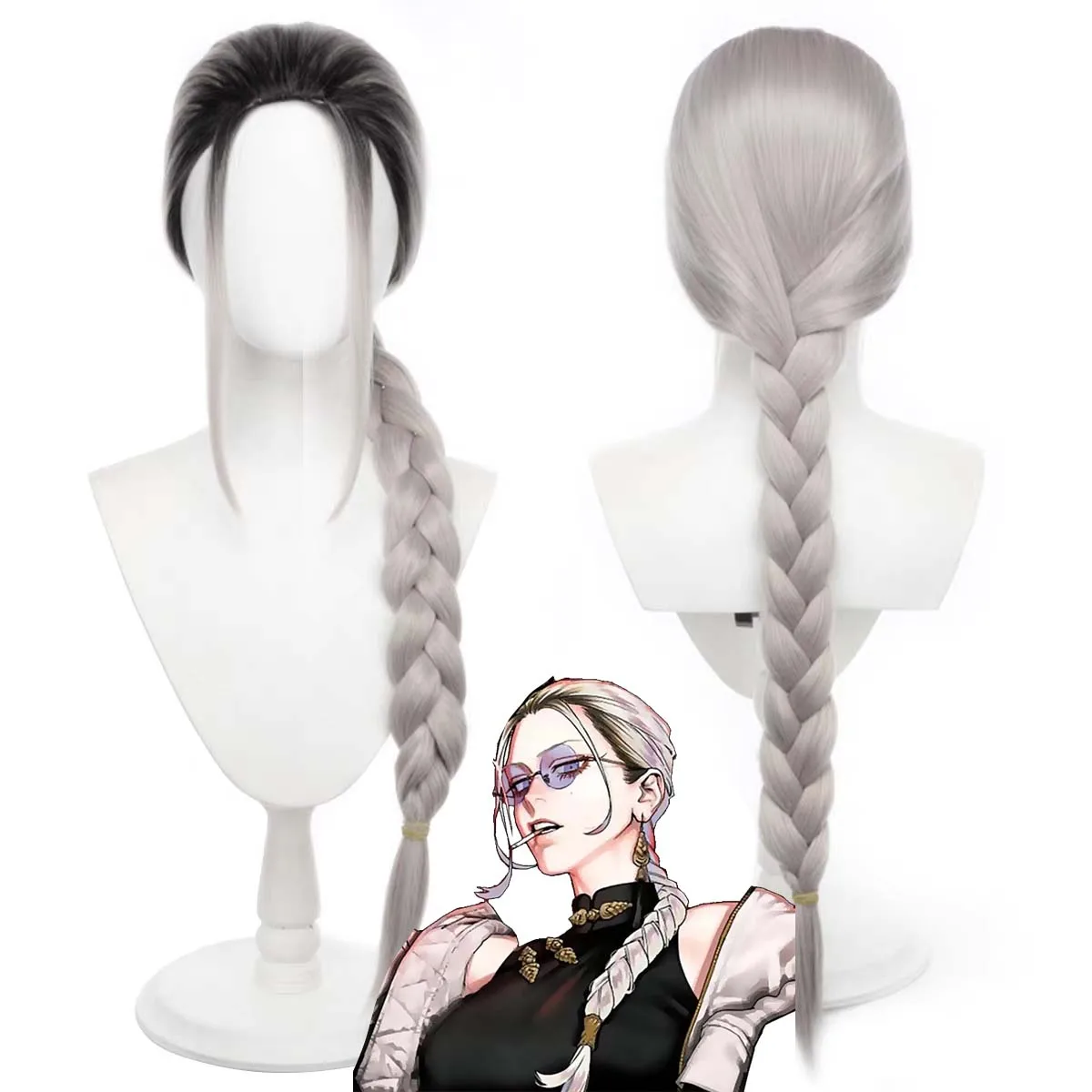 

Аниме Gokurakugai Tao Косплей Длинный серый плетеный парик