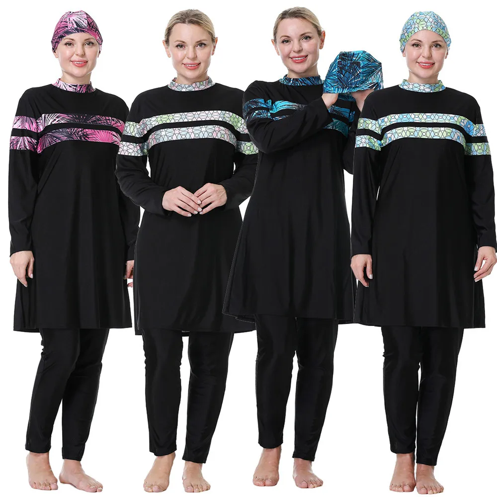 PLus Size 8XL Muslim Women Swimwear Burkini Hijab Long Sleeve Swimsuit Islamic Full Cover Bathing Suit Modest Beachwear Swimming