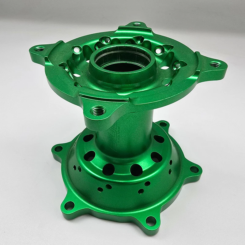 Custom CNC Machined Aluminum Motorcycle Wheel Hub Green Anodized Lightweight Motorbike Hub Component