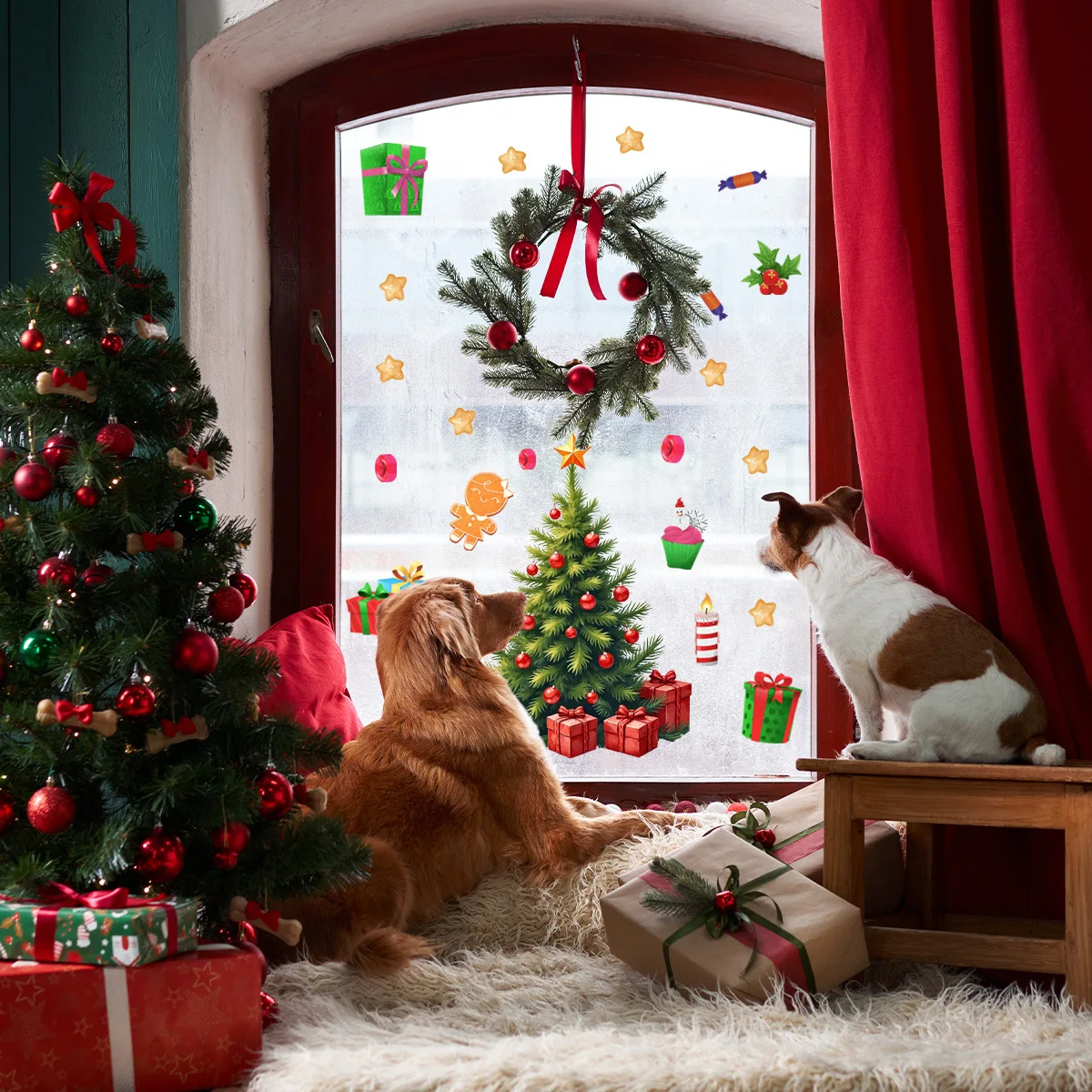 ChristmFor as Themed WFor جميع الملصقات المكونة من مادة PVC لـ EFor asy Home DecorFor ation على WFor all Windows For and More