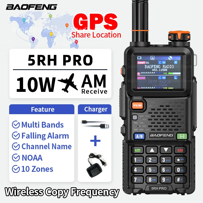 Baofeng UV5rhpro Walkie Talkie GPS Multi Band AM FM Wirless Copy Frequency Ham Two Way Long Range Update 5RH Communication Radio