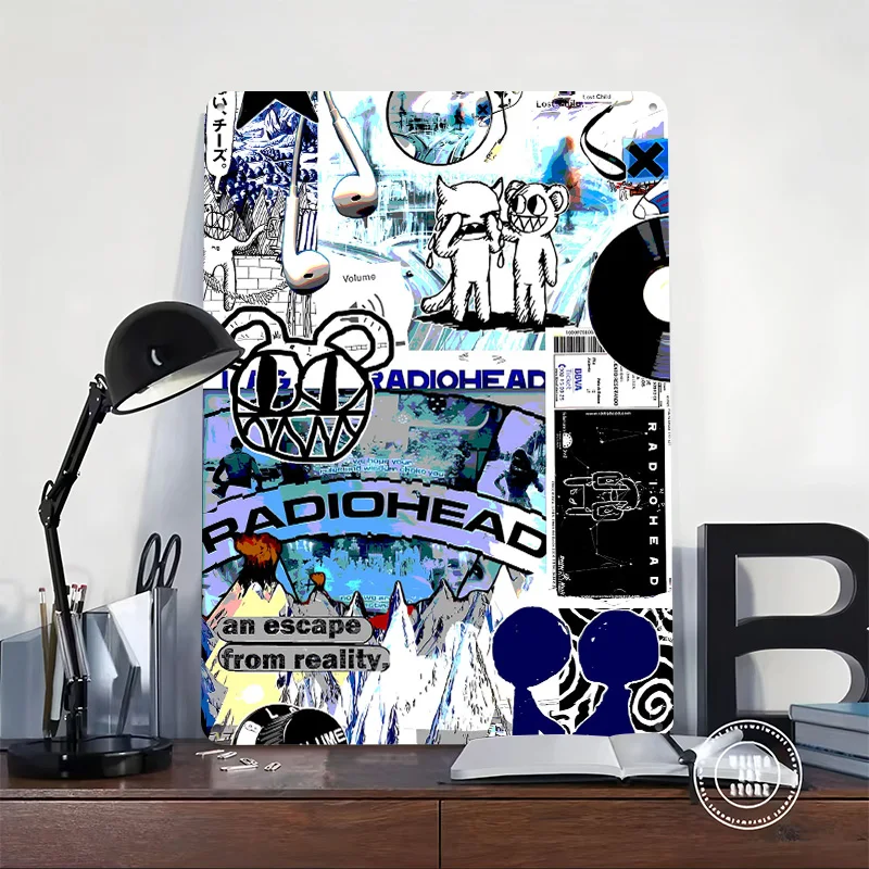 Radiohead Collage: Escape From Reality Poster Customized Vintage Metal Signs Wall Art Retro Tin Plaque for Bedroom Decorations