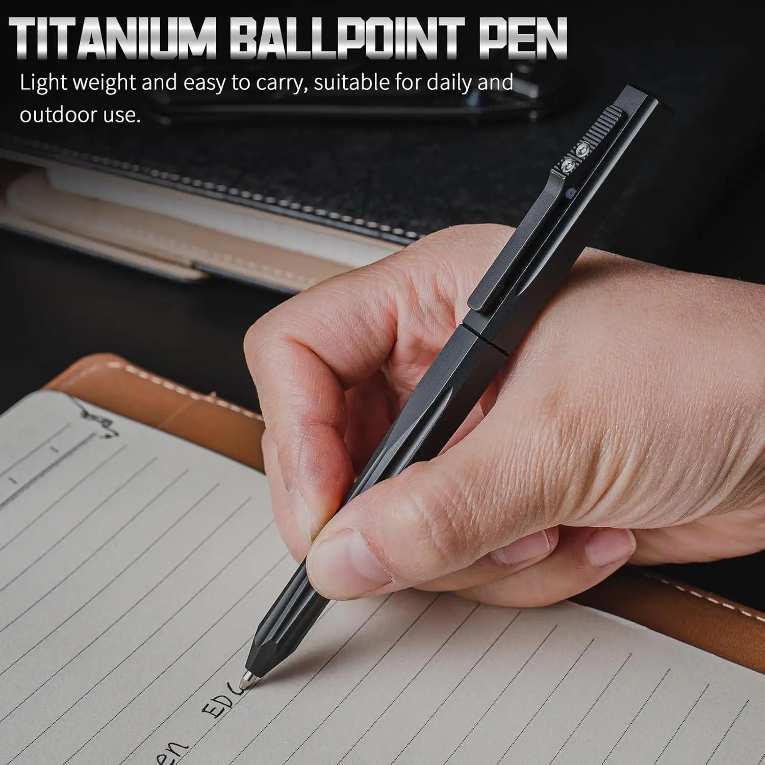 TISUR Titanium Ballpoint Pen, Slide Retractable Tactical Pen, EDC Heavy Duty G2 Metal Pen