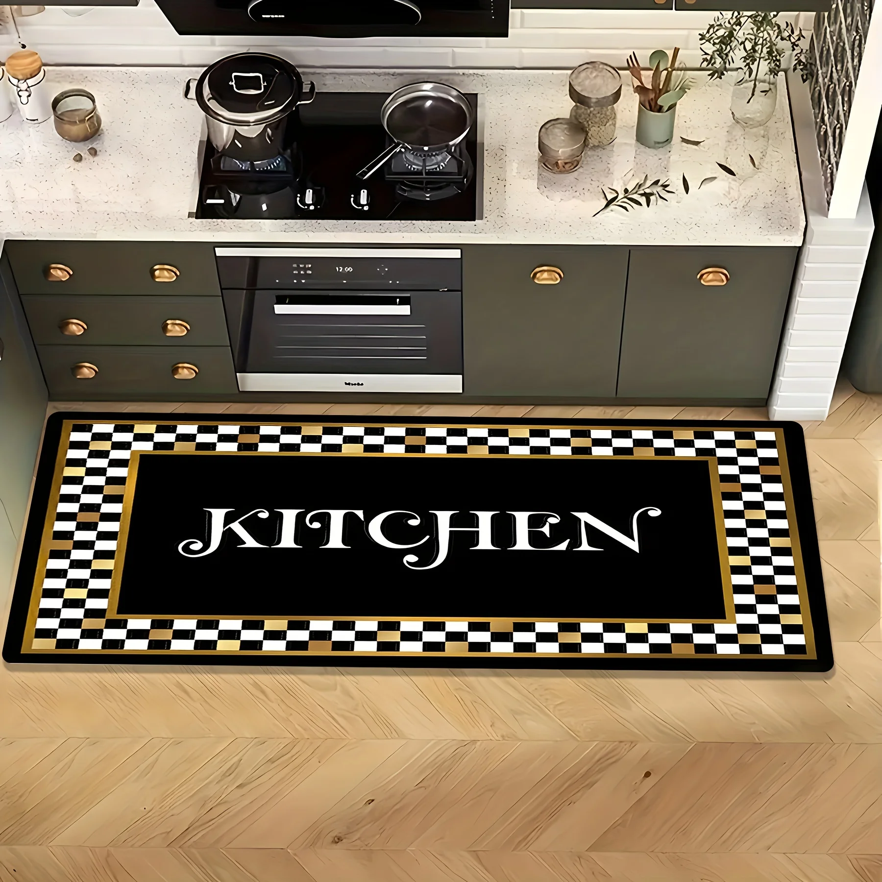 1pc Plaid Background Kitchen Letter Pattern Mat, Tapestry for Living Room Bedroom Home Decor Area Mat Ultra-Comfortable Machin