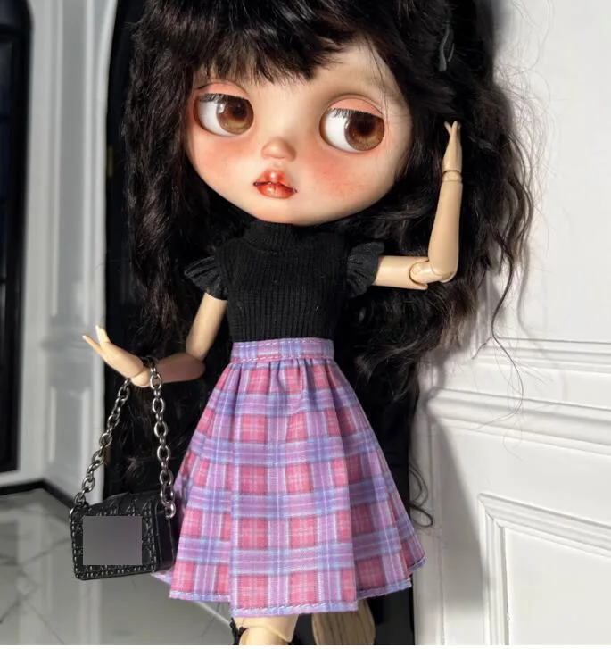 2024 Casual Style Blythe clothes blythe doll outfit T-shirt plaid skirt 1/6 30cm BJD girl (Fit for Pullip,Ob22/24/26, Licca)