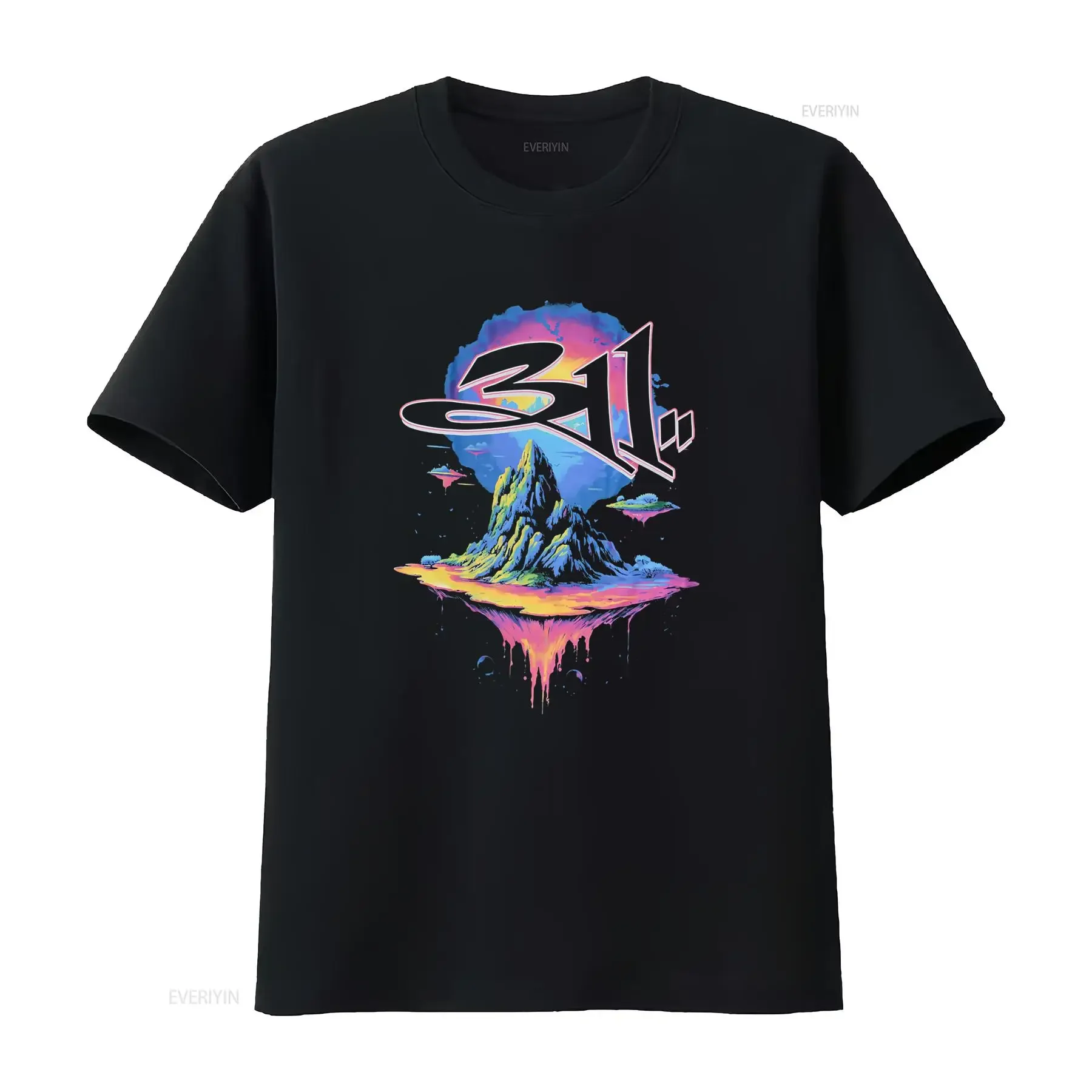 Retro Psychedelic Vaporwave 31 Graffiti Floating Mountain Print Casual Streetwear T Shirt vintage Washed designer clothes