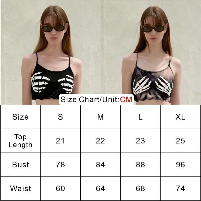 Halloween Wanita Seksi Dua Potong Set Atasan Selempang Perut Cetak Kerangka dan Celana Pendek Pakaian Tidur Pakaian Santai Pakaian Piyama Kasual