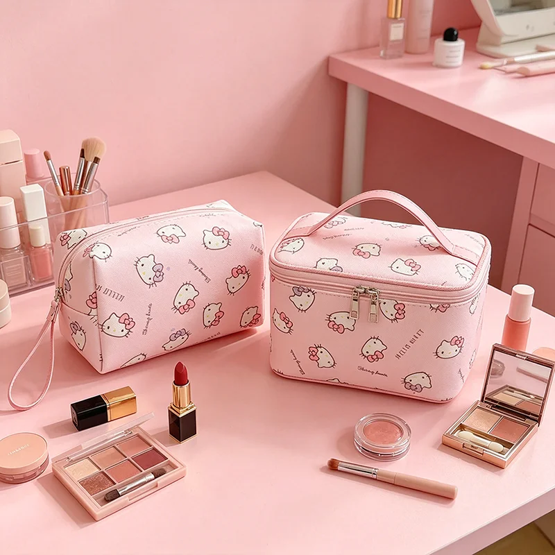 Hello Kitty Cute Printed Makeup Bag Large Capacity Cosmetic Organizer Portable Travel Toiletry Bag Multi-Functional Storage Bag