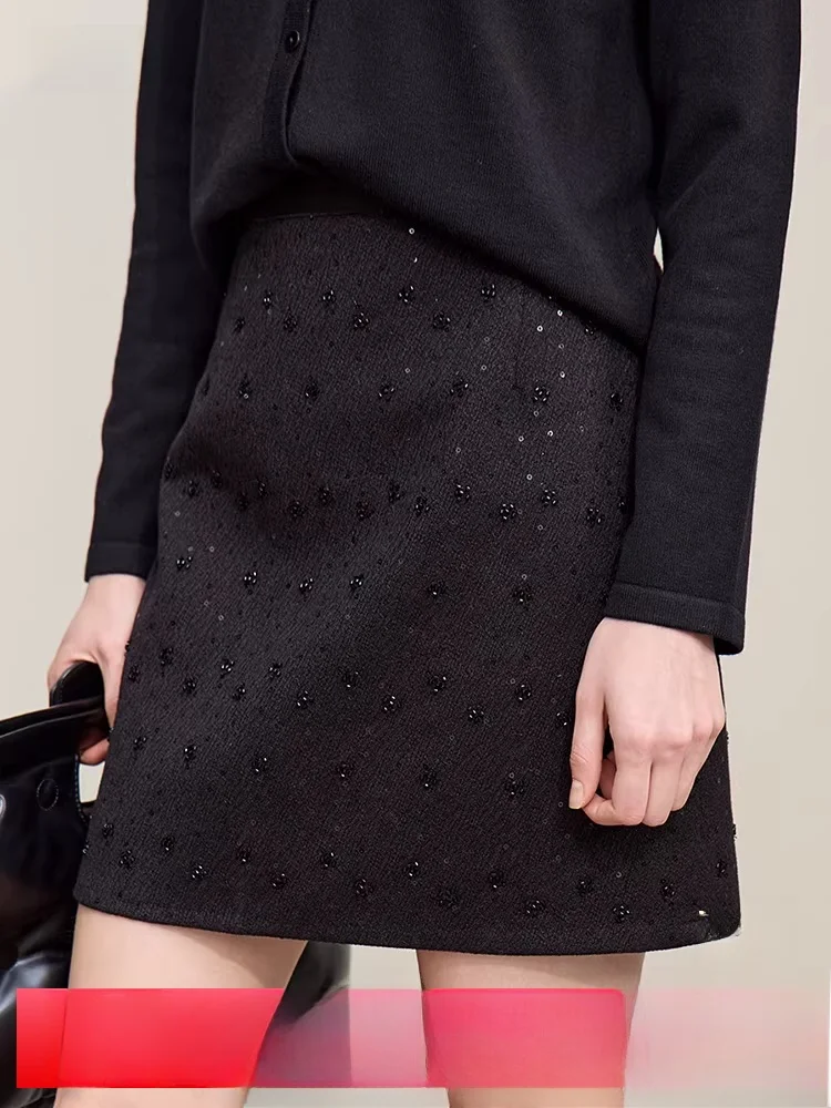 

Ele Commute Wool Blend ort Skirt High Waist A-Line Midi Skirt Polyester Fiber Wool Fiber Acrylic Fiber Casual Wear