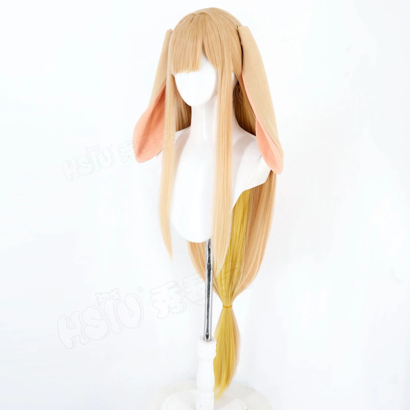 Anime Kaguya Cosplay Perücke, orange lange Perücke mit Ohrhaar-Accessoires für Halloween-Party, Erwachsene, Frauen, Männer, Rollenspiel-Requisiten