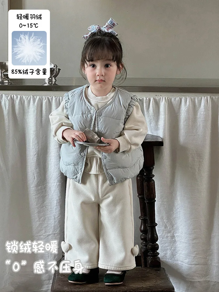 Autumn and Winter Girls' Down Vest aInfant White Duck Down Lightweight Warm Vest Inner Liner Baby Outerwear