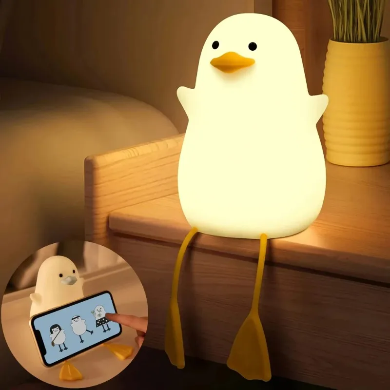 LED Duck Night Light Cute Animal Silicone Lamp with Timer Dimmable USB Rechargeable Bedside Bedroom Decor Birthday Gifts