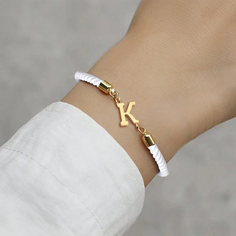 Minimalist Letter Bracelets for Women Dainty Classic Adjustable Gold Plated Initials Rope Bracelet For Women