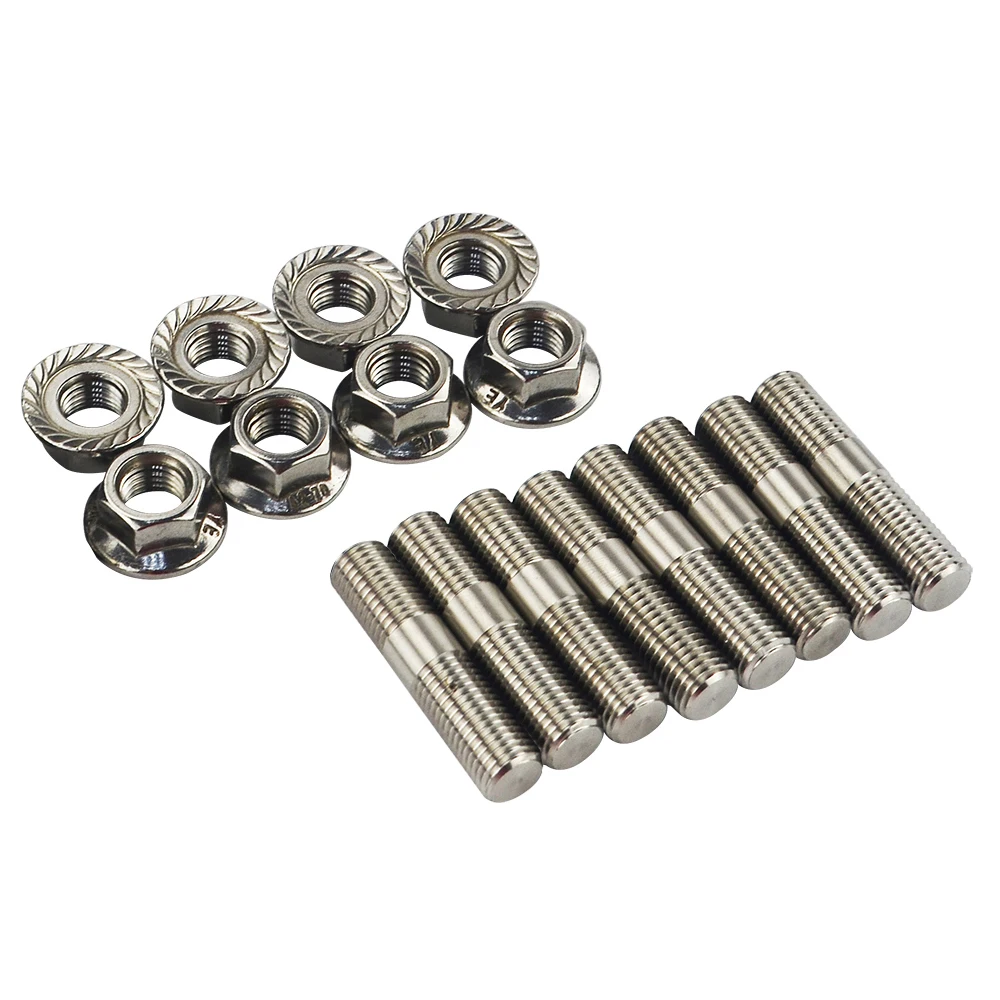 WLR Racing - 8 pcs 10mm Stainless Steel Exhaust Studs & Serrated Nuts M10x1.25 Stud Conversion Tall Lug Bolts SCREW ADAPTER kit