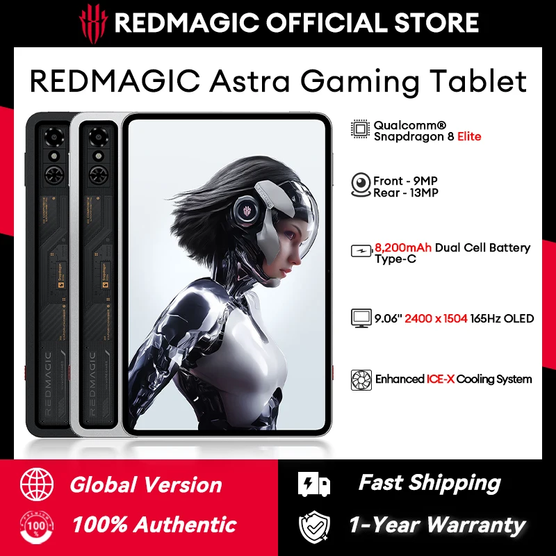 النسخة العالمية Redmagic Astra Gaming Tablet NP05J Snapdragon 8 Elite 9.06 "OLED 165 هرتز 2400 × 1504 13MP 8200mAh Type-C