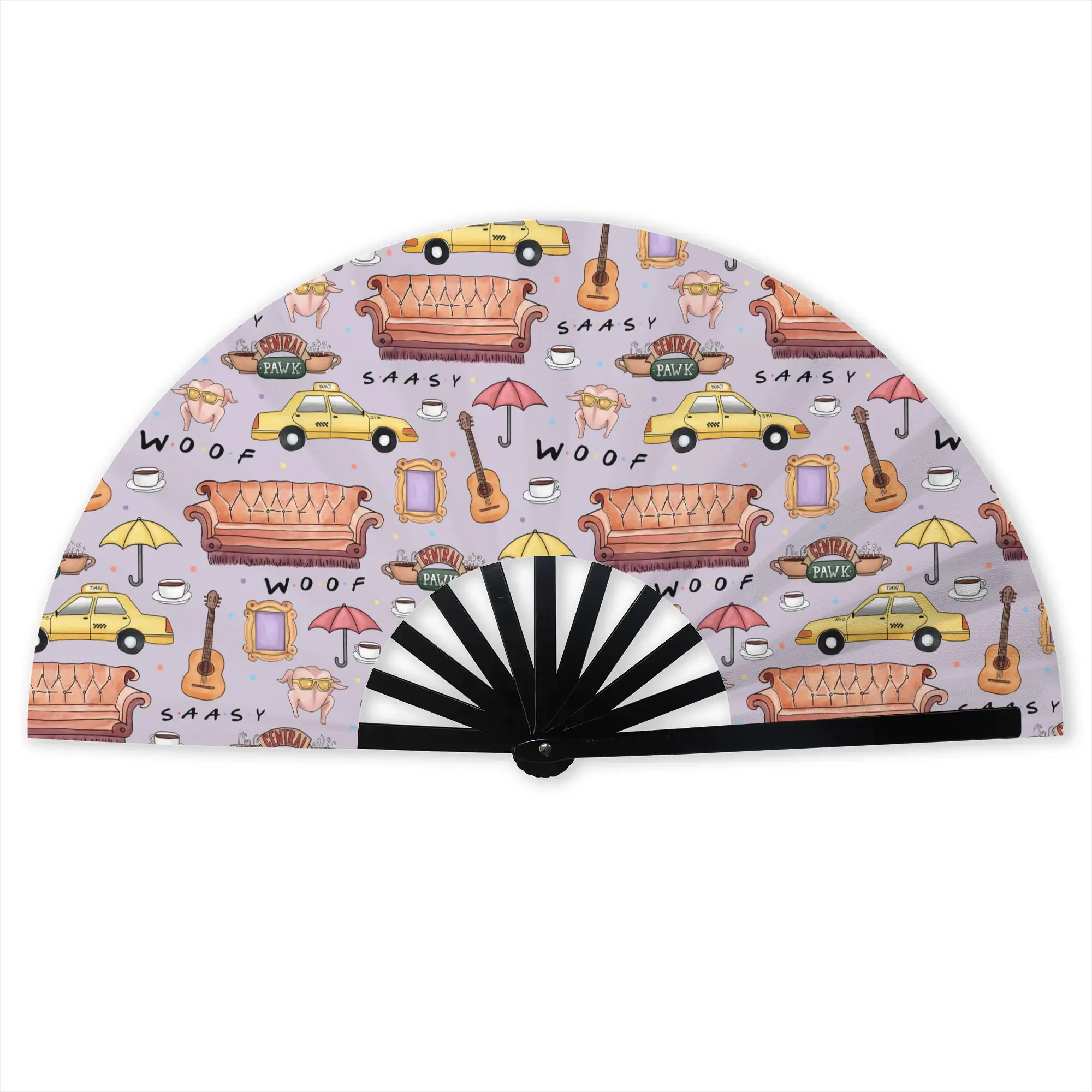 Funny Friends Collage Traditional Folding Fan Chinese Style  High-Quality Polyester Fans Gift  Exquisite Decorative Hand Fan