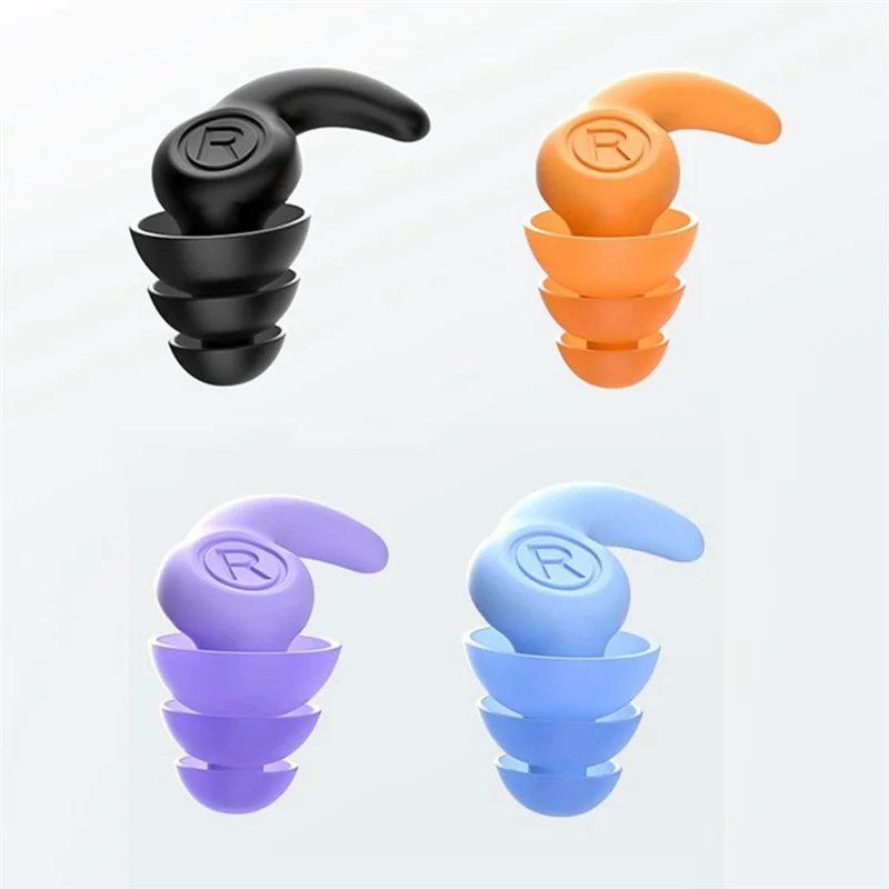 3 Pair Silicone Earplugs,Waterproof Swimming Ear Plugs for Adults,Reusable Silicone Swimmer Earplugs,Black+Purple+Blue