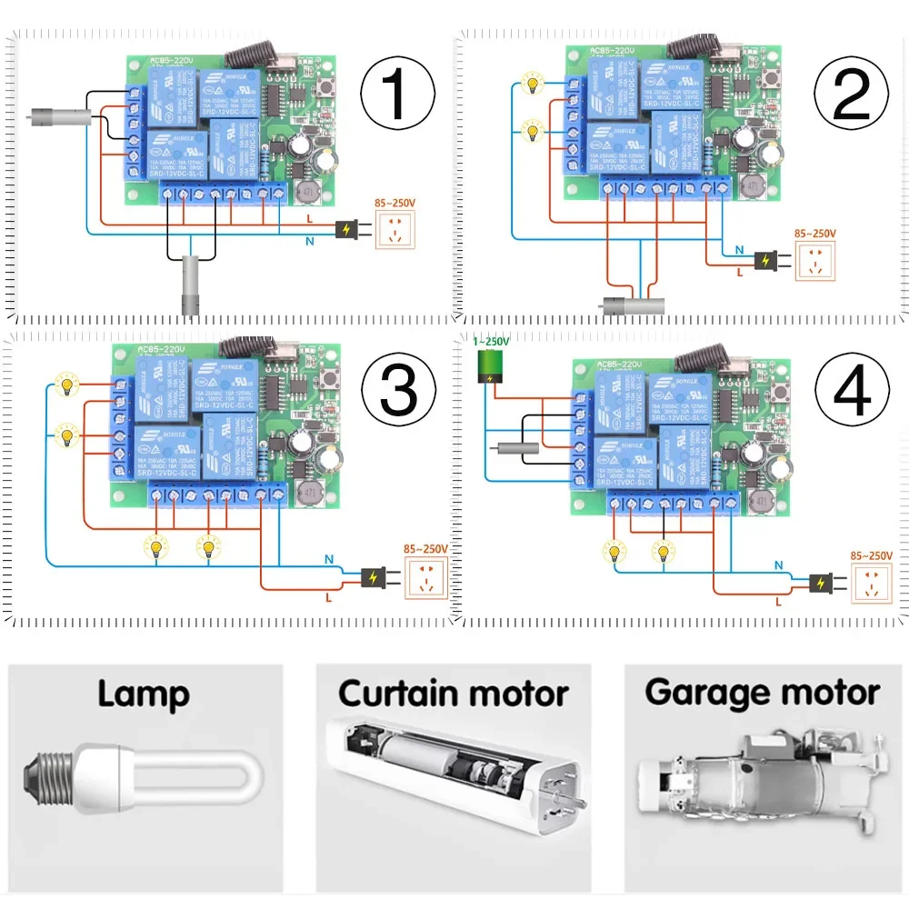 433Mhz RF telecomando universale senza fili AC 110V 220V interruttore 4 canali ricevitore relè e trasmettitore per apriporta cancello